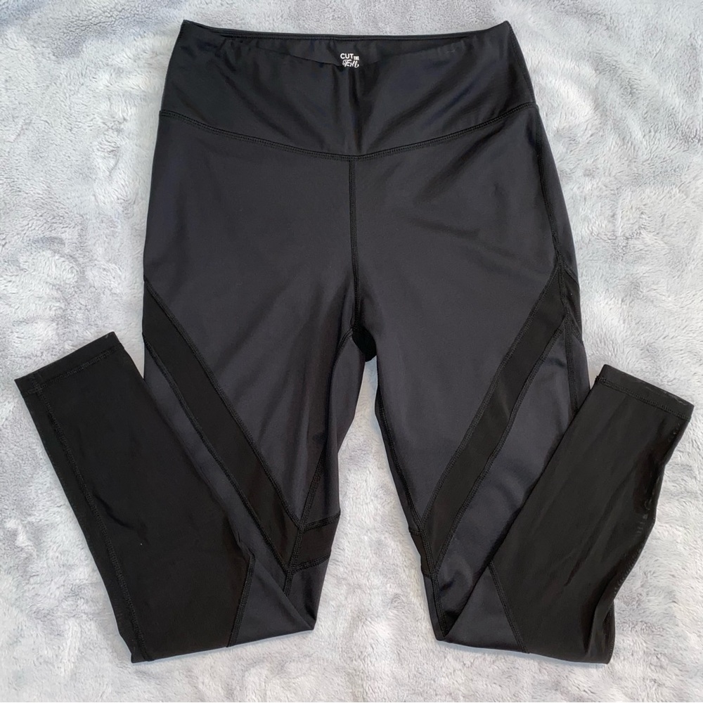 Cut the Frills Black Sport Leggings with Sheer Mesh Cutout